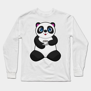 Panda with Cup of Coffee Long Sleeve T-Shirt